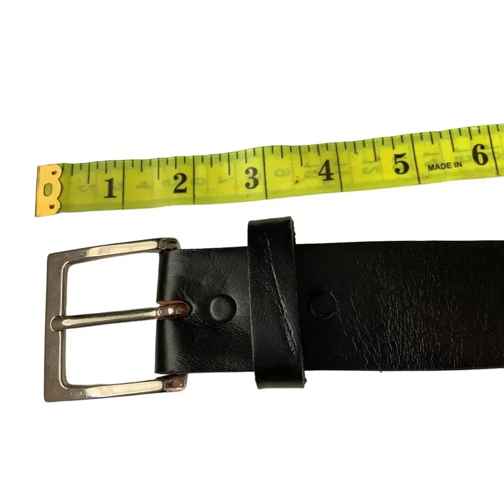 Mens Black Leather Belt Top Grain Oil Tan Leather Belt Square Buckle Size 56 Z6